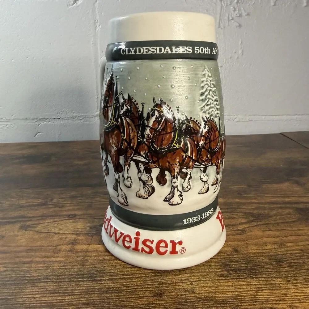 Budweiser 1982 Clydesdales 50th Anniversary 1933-1983 Holiday Beer Stein Mug